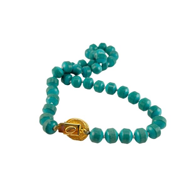 Vogue Turquoise Bird Nest Banded Ball Bead Necklace 15" 1950's - Picture 5 of 8